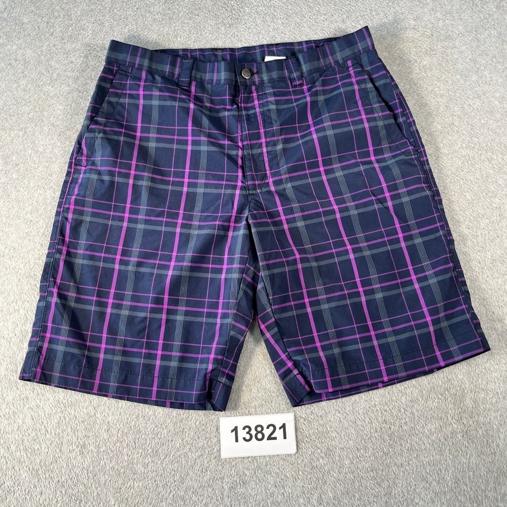 Callaway Golf Shorts Mens 34 Blue Purple Plaid Excellent Performance Flat Front